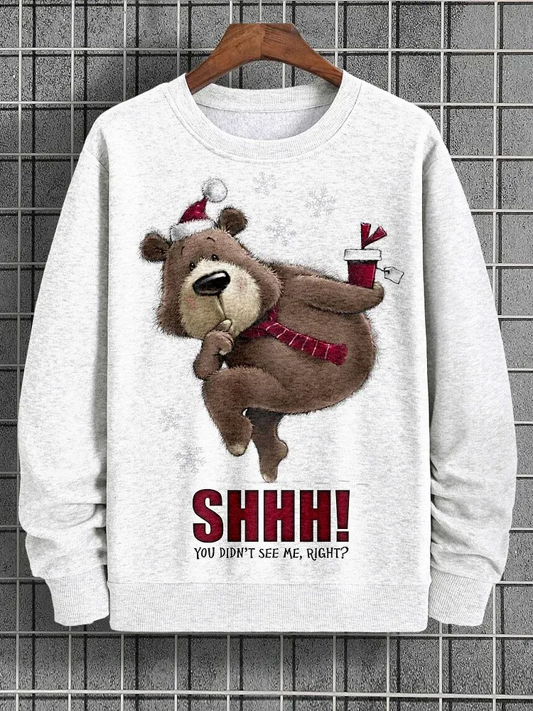 Men's You Didn't See Me Right Cartoon Christmas Bear Art Print Casual Sweatshirt