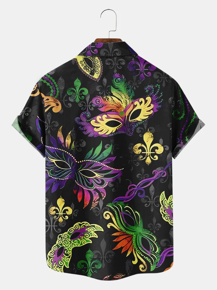 Men's Mardi Gras Elements Graphic Festive Short Sleeve Shirt
