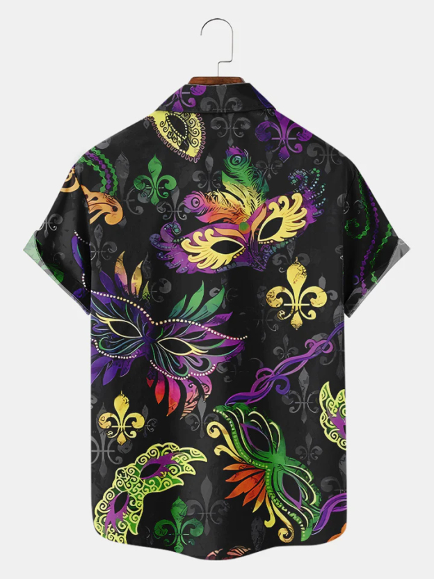 Men's Mardi Gras Elements Graphic Festive Short Sleeve Shirt