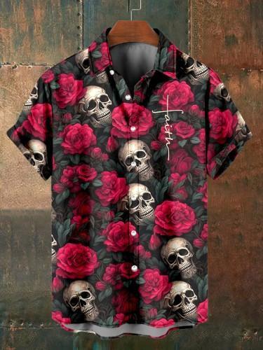Men's Retro Dark Skull Casual Short Sleeve Shirt