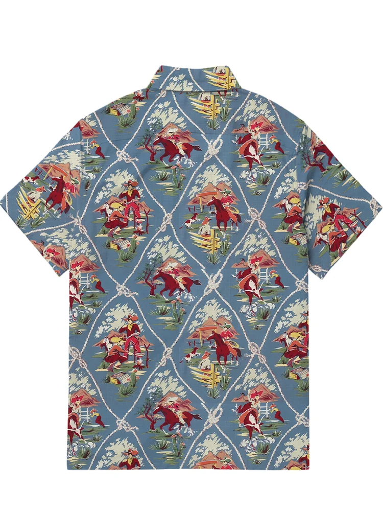 Men's casual retro denim patchwork short sleeved pocket shirt