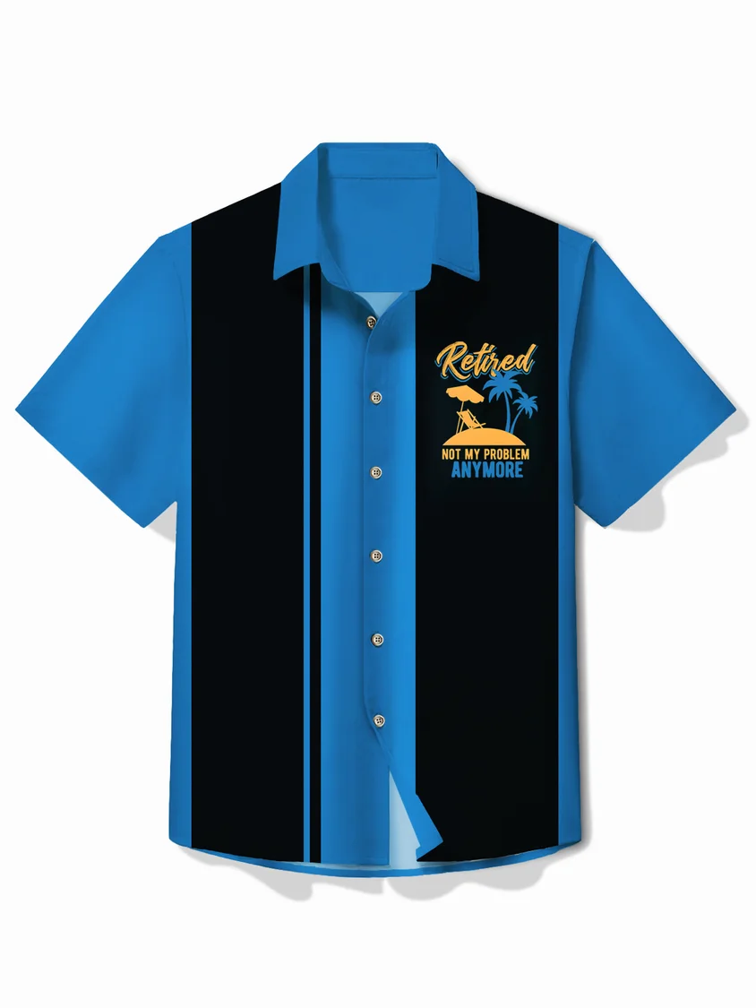 Coconut Tree Contrast Pocket Flip Collar Bowling Shirt