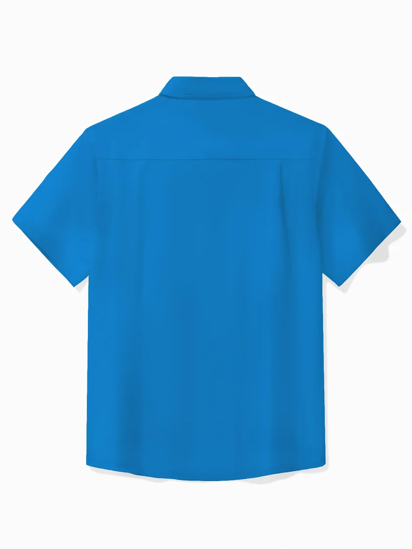 Coconut Tree Contrast Pocket Flip Collar Bowling Shirt