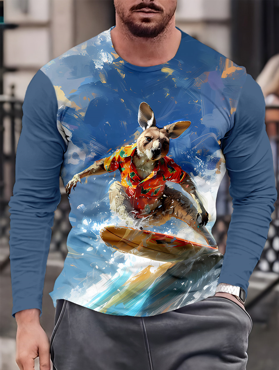 Men's Casual Cartoon Graphic Long Sleeve T-Shirt