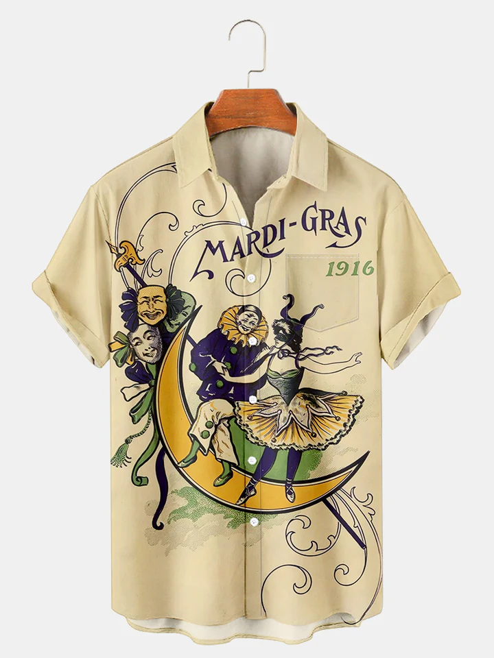 Men's Mardi Gras Elements Graphic Festive Short Sleeve Shirt