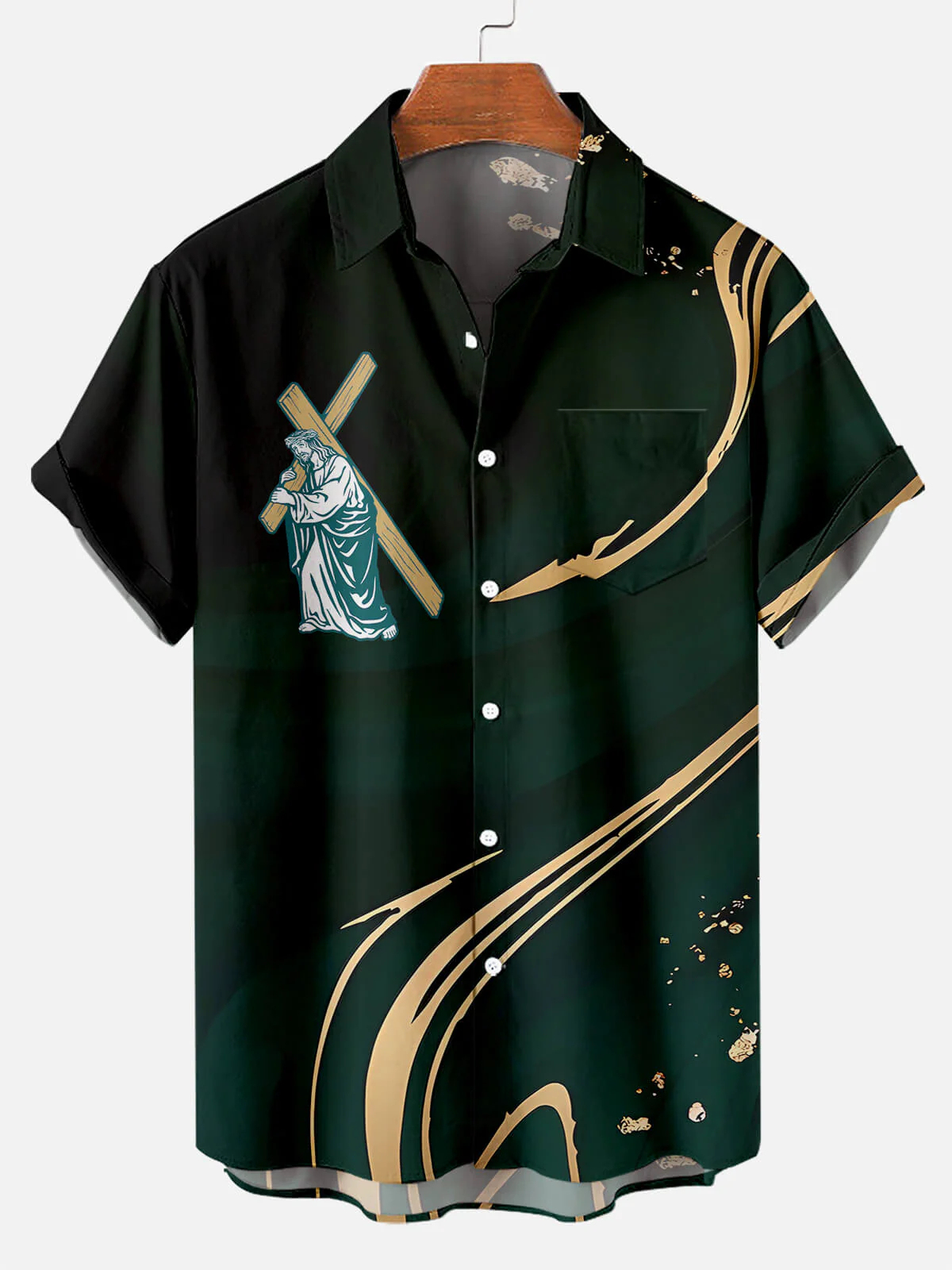 Men's Easter Cross Print Short Sleeve Shirt