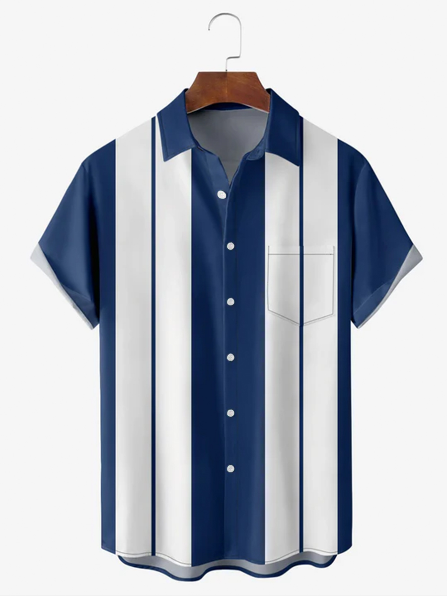 Men's Casual Contrast Lapel Short Sleeve Shirt