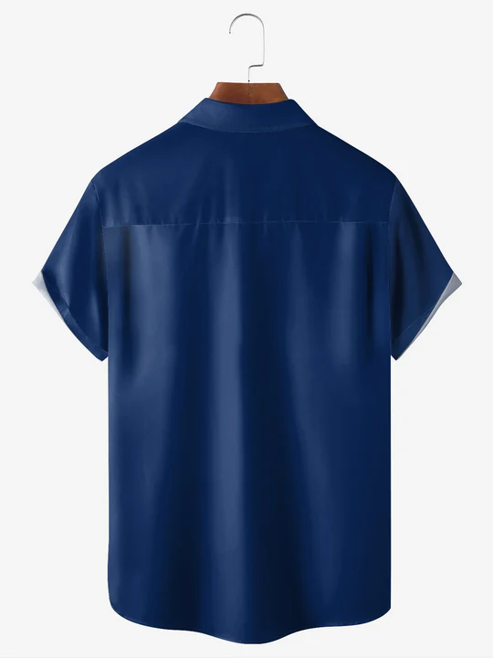 Men's Casual Contrast Lapel Short Sleeve Shirt