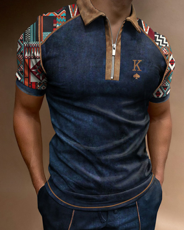 Men's Casual K Print Short Sleeve Polo Shirt