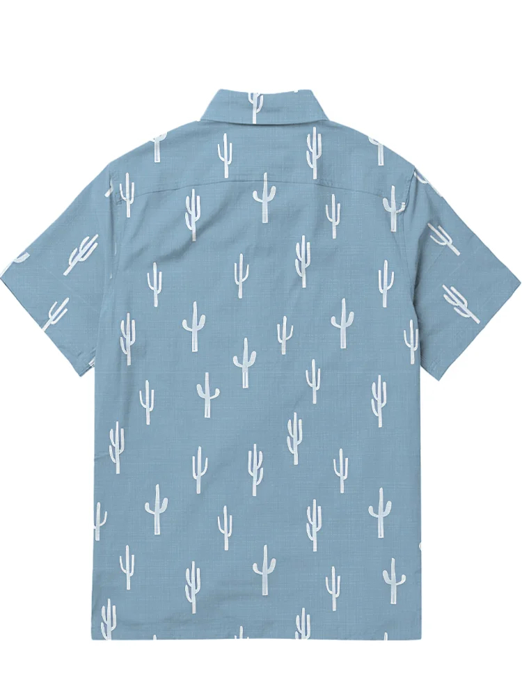 Men's casual western cactus patchwork short sleeved pocket shirt
