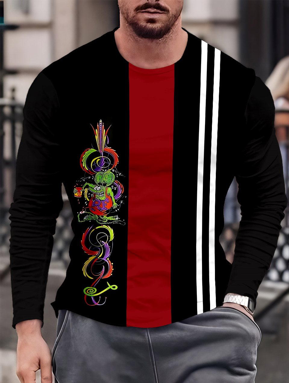 Men's Casual Cartoon Graphic Long Sleeve T-Shirt