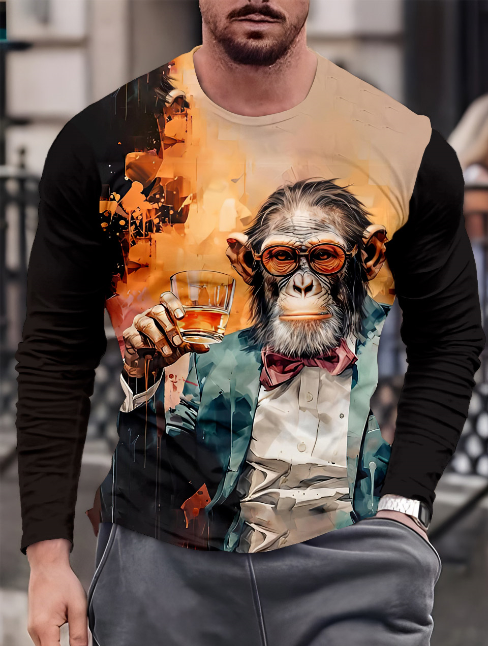 Men's Casual Cartoon Graphic Long Sleeve T-Shirt