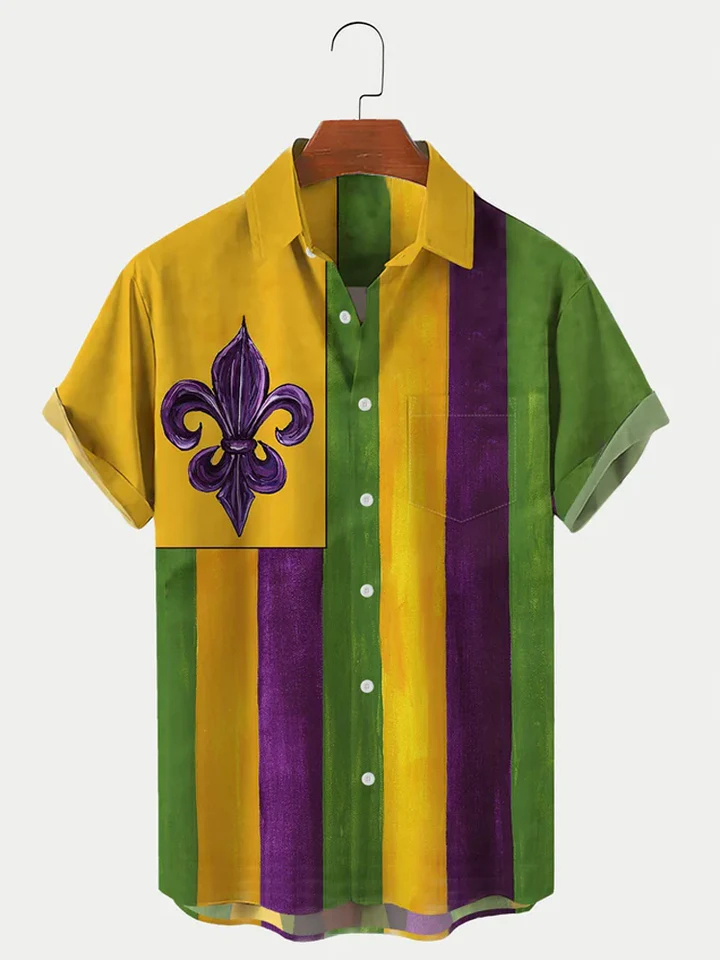 Men's Mardi Gras Elements Graphic Festive Short Sleeve Shirt