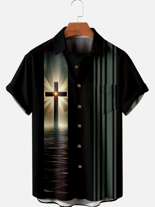 Men's Easter Cross Print Short Sleeve Shirt