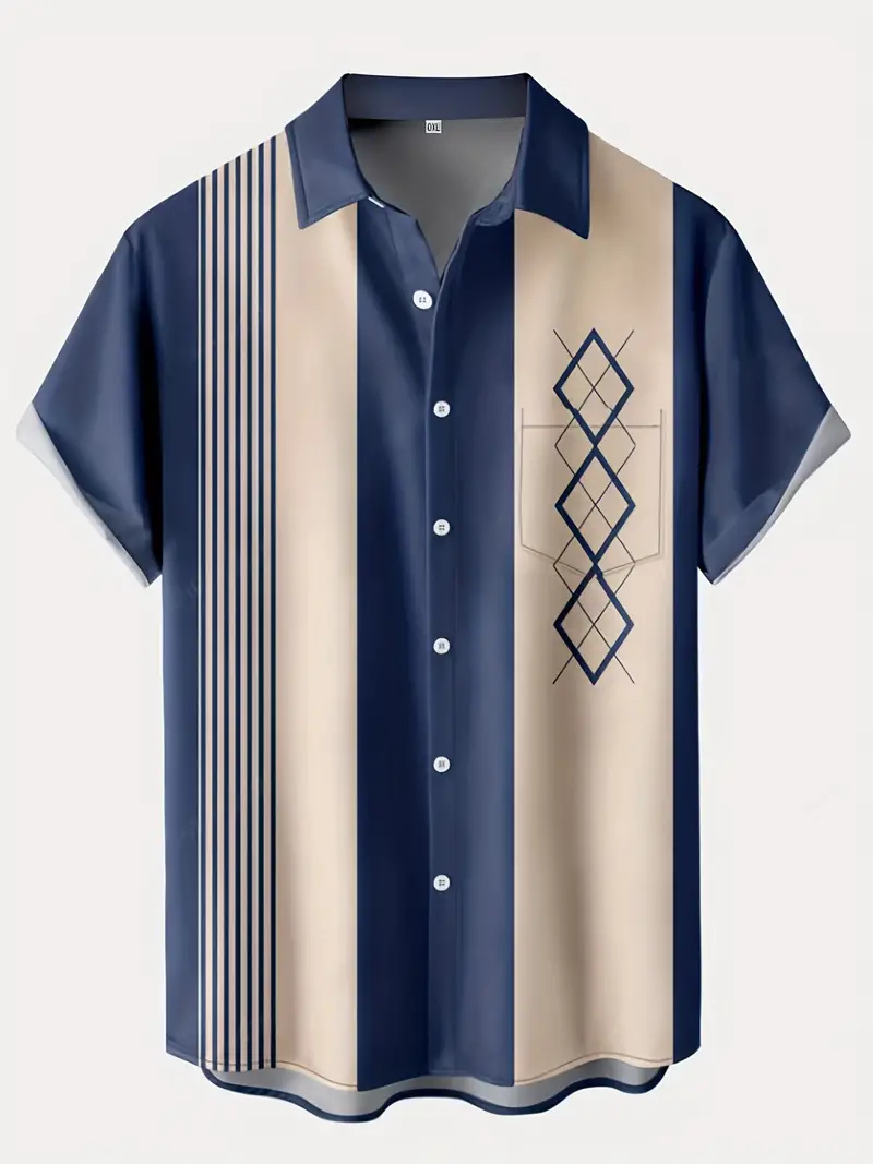 Men's Casual Contrast Color Short Sleeve Shirt