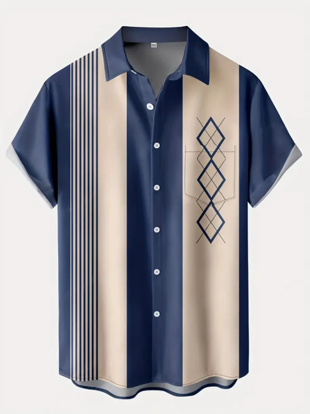 Men's Casual Contrast Color Short Sleeve Shirt