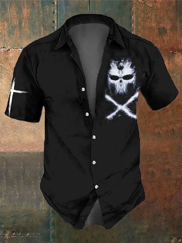 Men's Retro Dark Skull Casual Short Sleeve Shirt