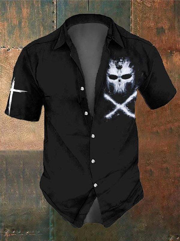 Men's Retro Dark Skull Casual Short Sleeve Shirt
