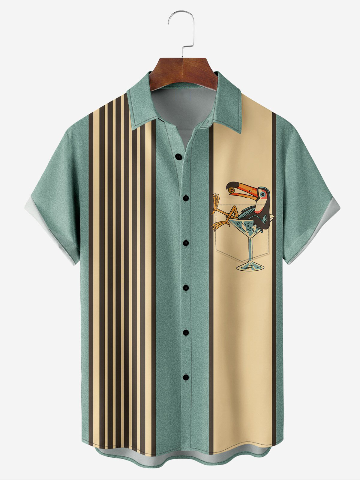 Goblet Parrot Contrast Pocket Flip Collar Bowling Shirt