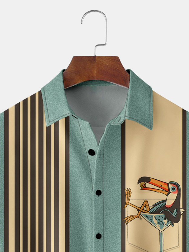 Goblet Parrot Contrast Pocket Flip Collar Bowling Shirt