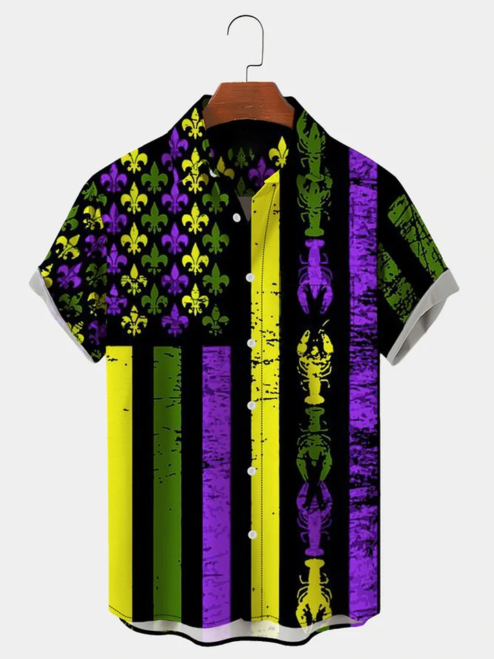 Men's Mardi Gras Elements Graphic Festive Short Sleeve Shirt