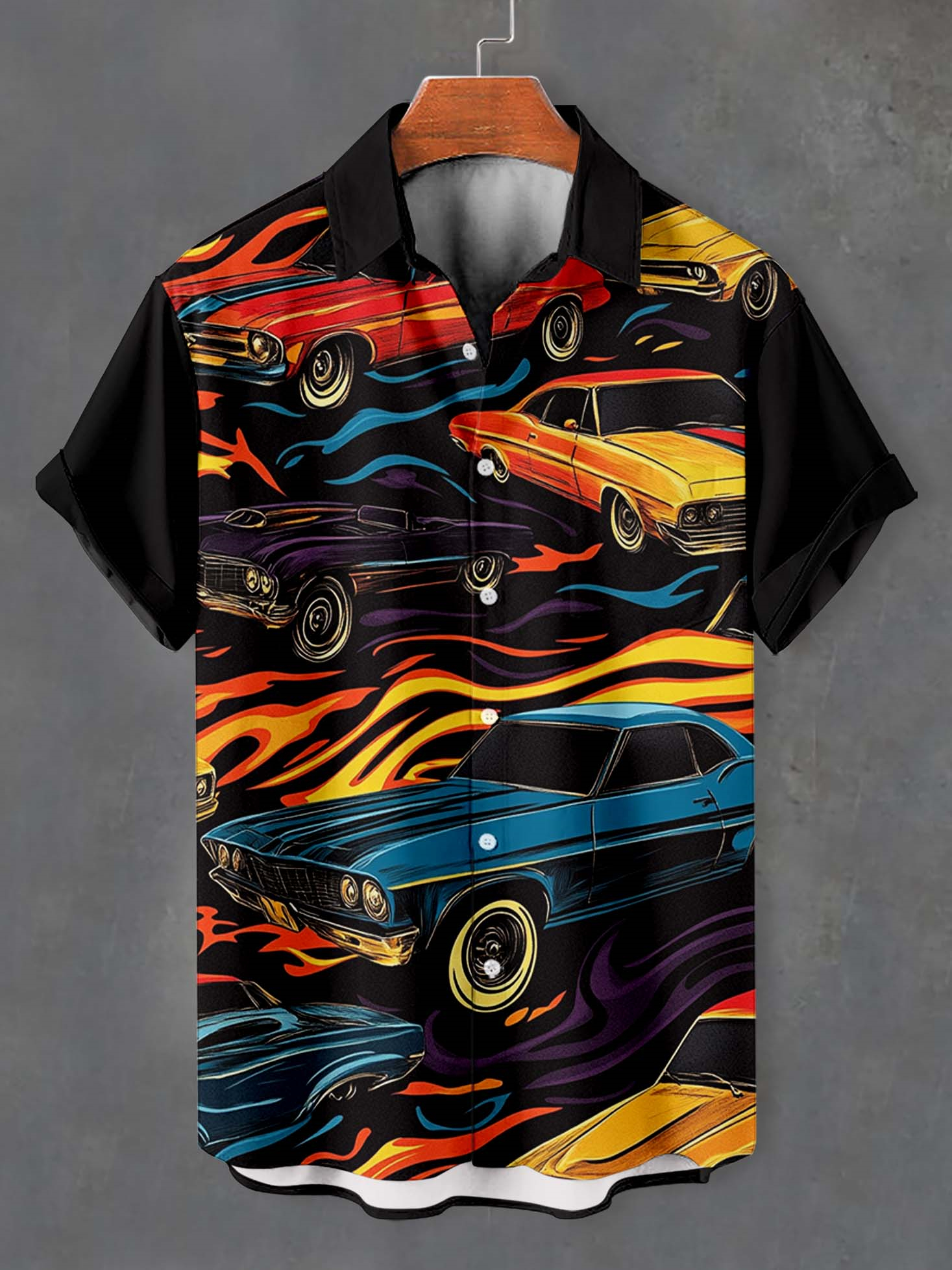 Men's Retro Car Graphic Short Sleeve Shirt