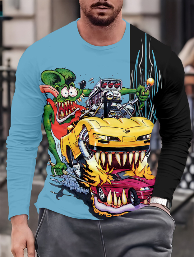 Men's Casual Cartoon Graphic Long Sleeve T-Shirt
