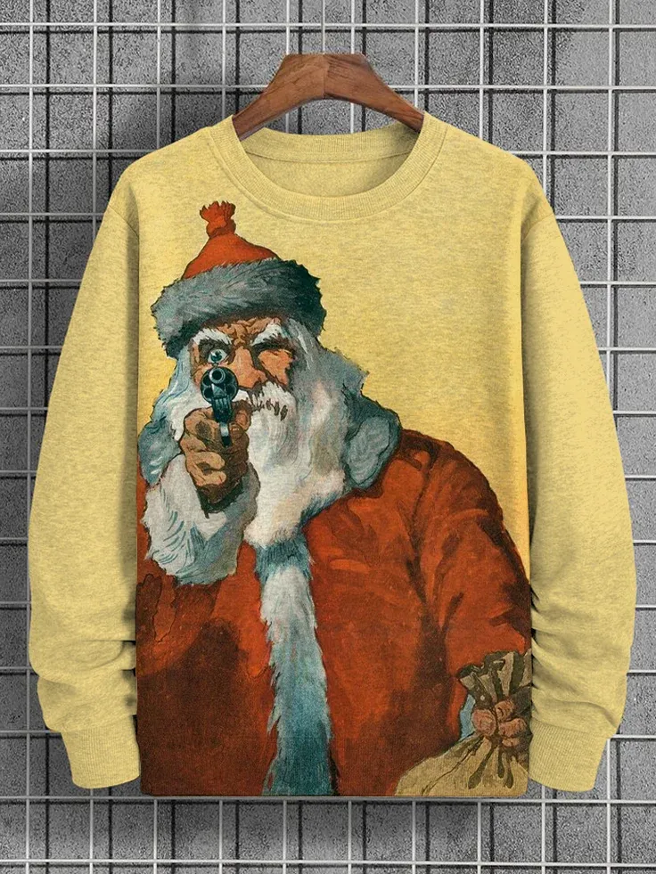 Men's Gangster Robber Santa Claus Print Casual Sweatshirt
