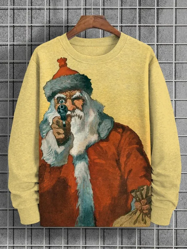 Men's Gangster Robber Santa Claus Print Casual Sweatshirt