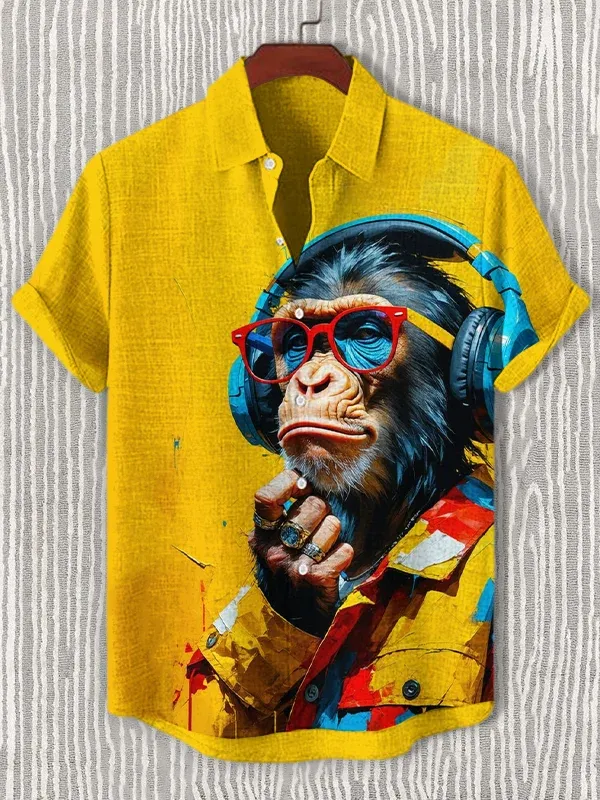 [Copy]Men's Classic Movie Godfather Animal Fun Graphic Short Sleeve Shirt