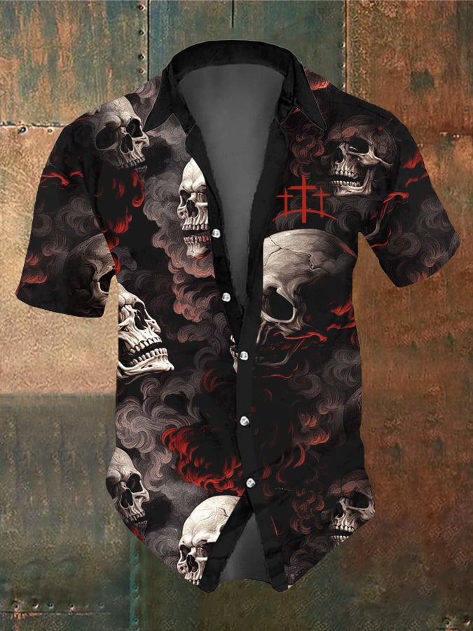 Men's Retro Dark Style Skull Print Shirt