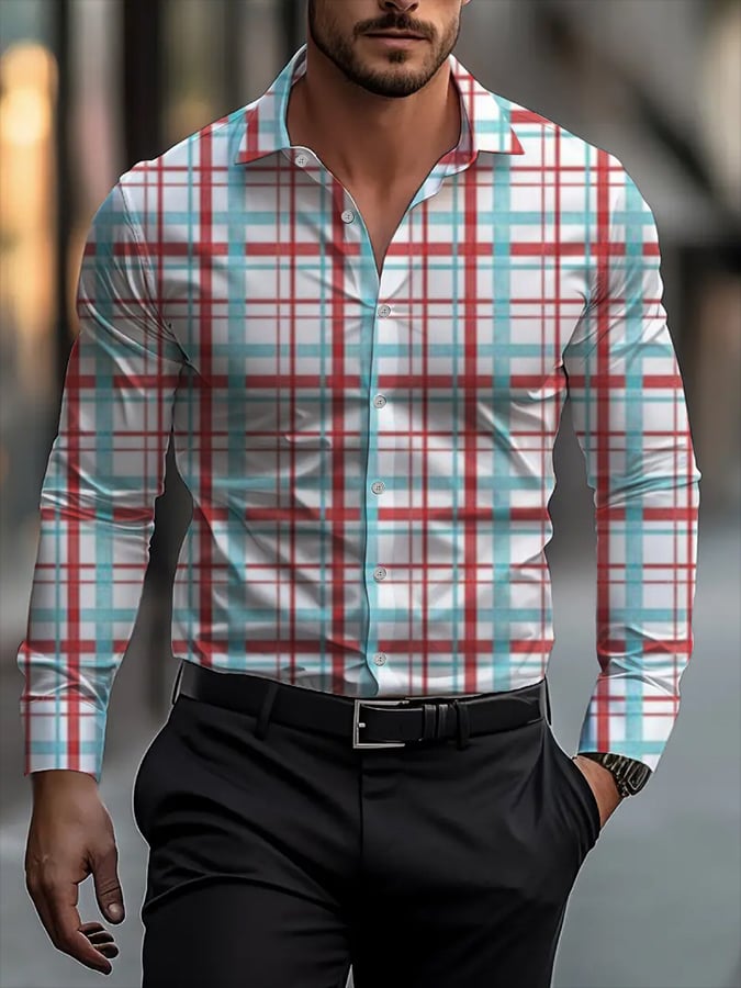 Men's Business Casual Striped Long Sleeve Shirt