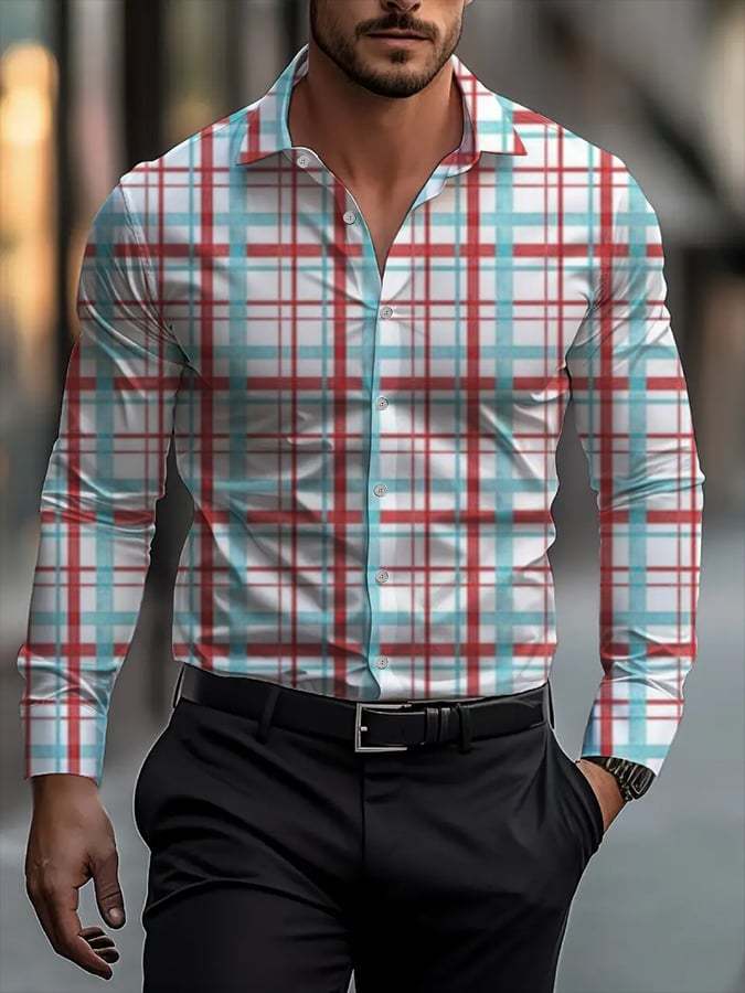 Men's Business Casual Striped Long Sleeve Shirt