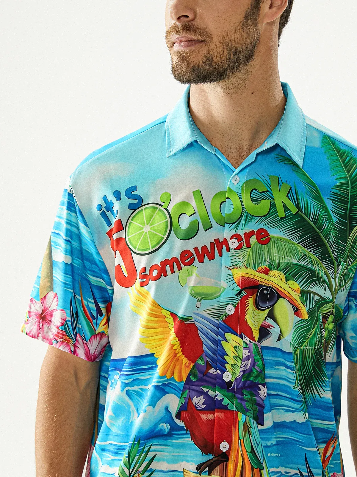 Parrot Contrasting Pocket Flip Collar Bowling Shirt