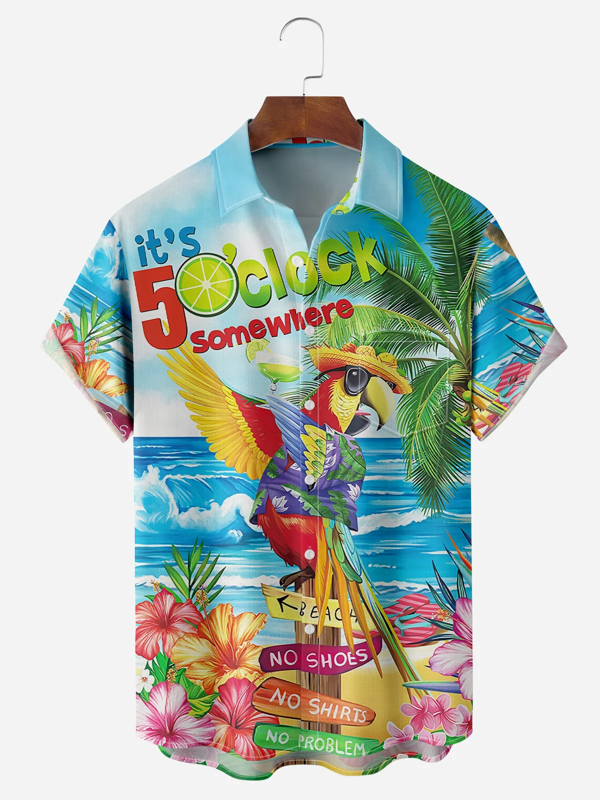 Parrot Contrasting Pocket Flip Collar Bowling Shirt