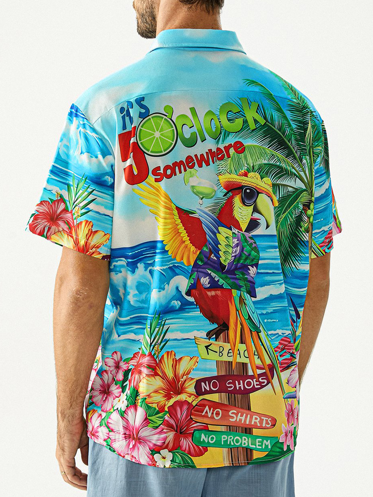 Parrot Contrasting Pocket Flip Collar Bowling Shirt