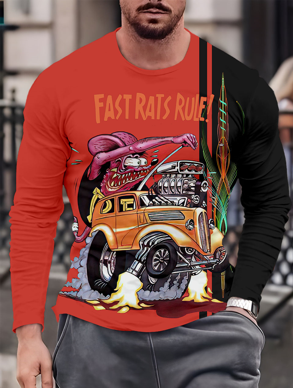 Men's Casual Cartoon Graphic Long Sleeve T-Shirt