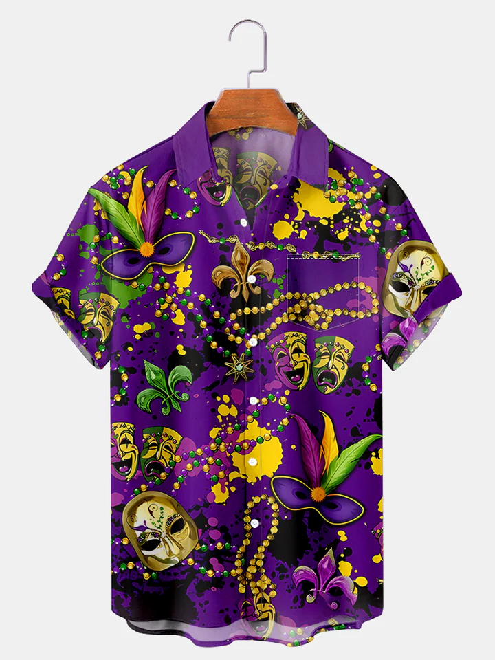 Men's Mardi Gras Elements Graphic Festive Short Sleeve Shirt