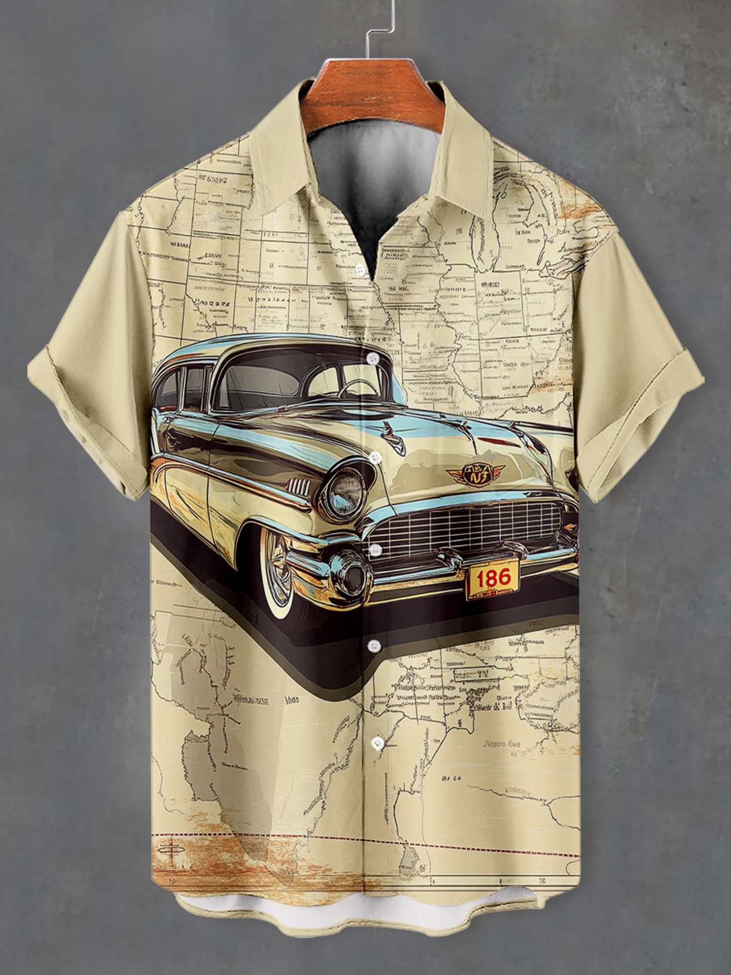 Men's Retro Car Graphic Short Sleeve Shirt