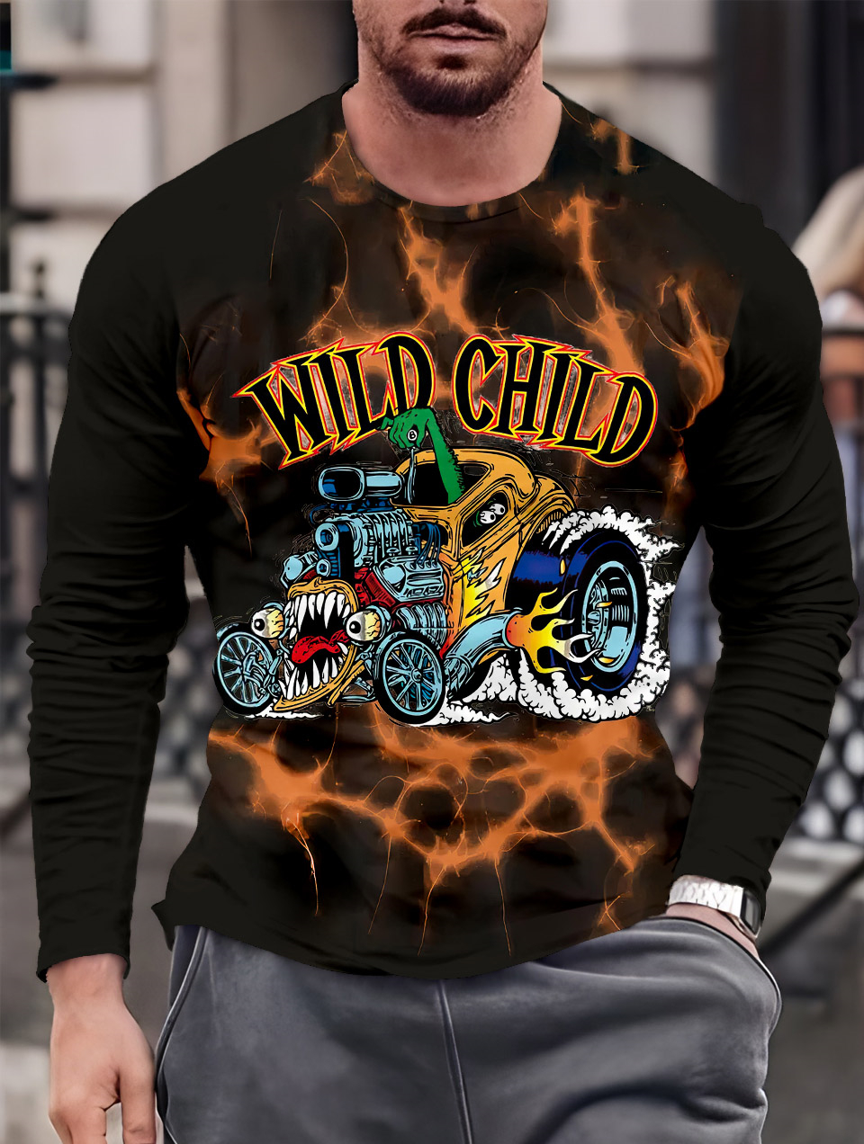 Men's Casual Cartoon Graphic Long Sleeve T-Shirt
