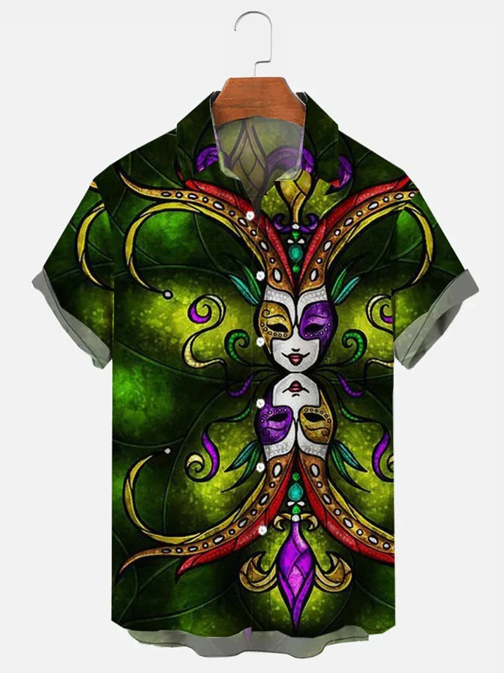 Men's Mardi Gras Elements Graphic Festive Short Sleeve Shirt