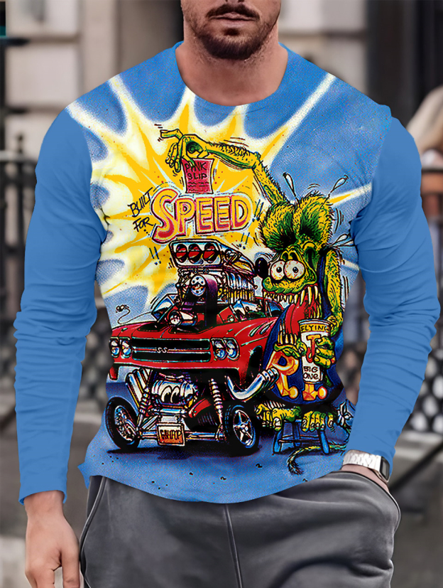 Men's Casual Cartoon Graphic Long Sleeve T-Shirt