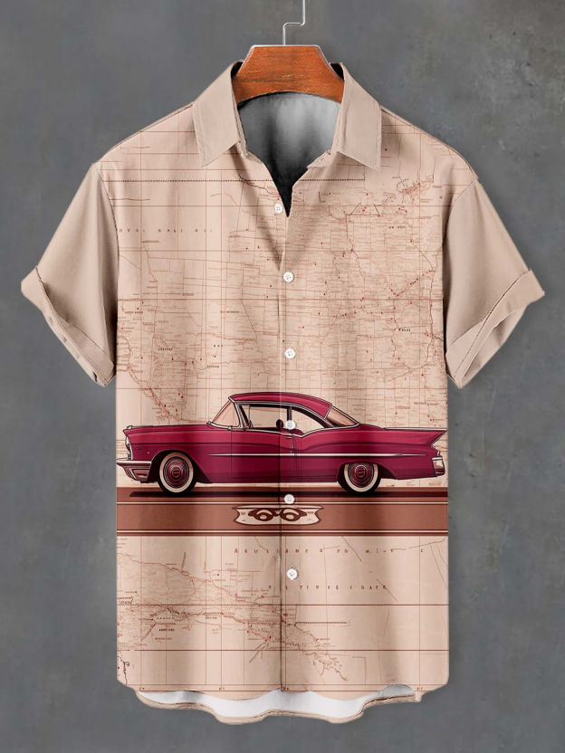Men's Retro Car Graphic Short Sleeve Shirt