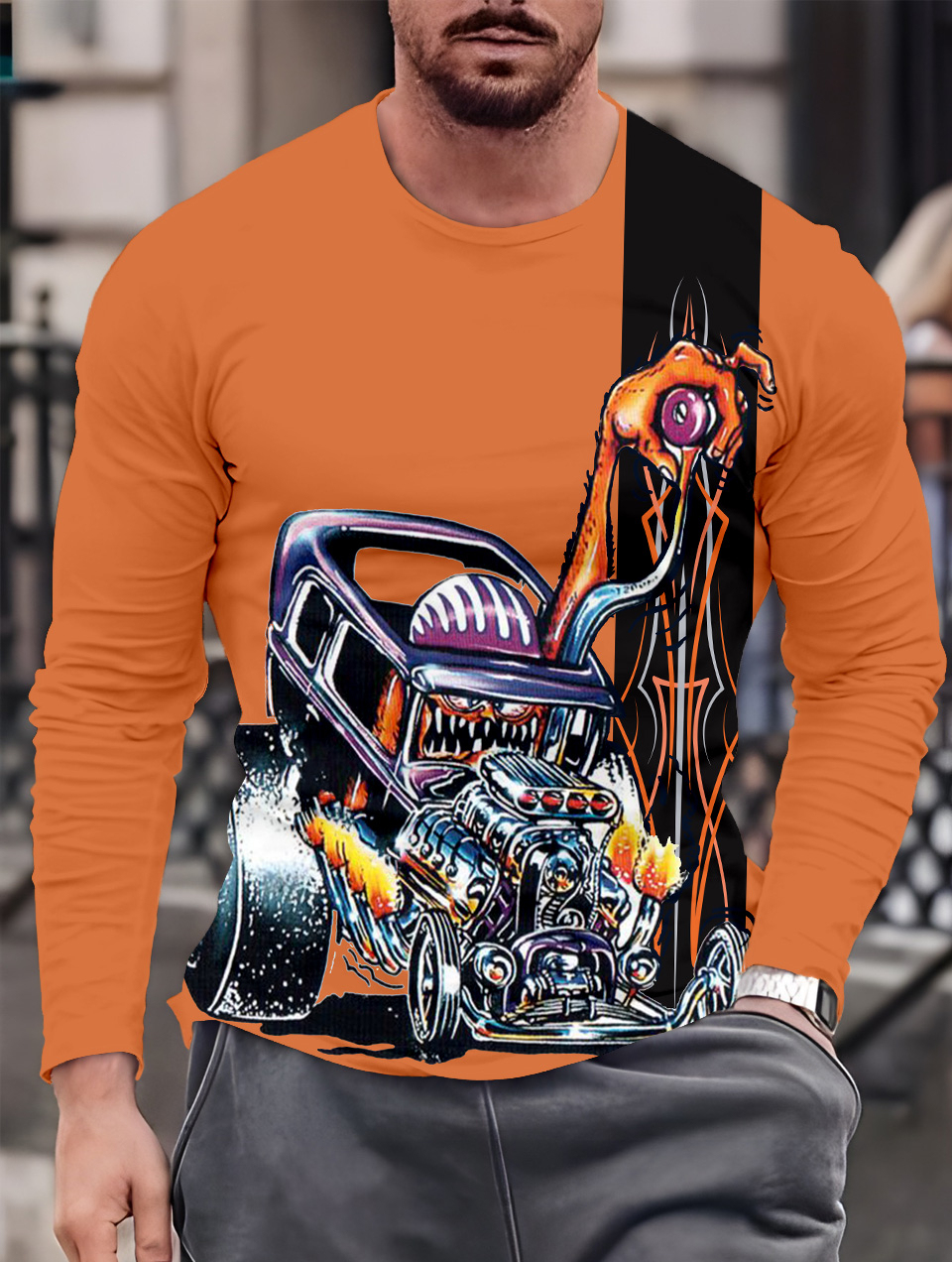 Men's Casual Cartoon Graphic Long Sleeve T-Shirt