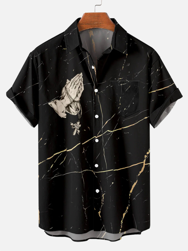 Men's Easter Cross Print Short Sleeve Shirt