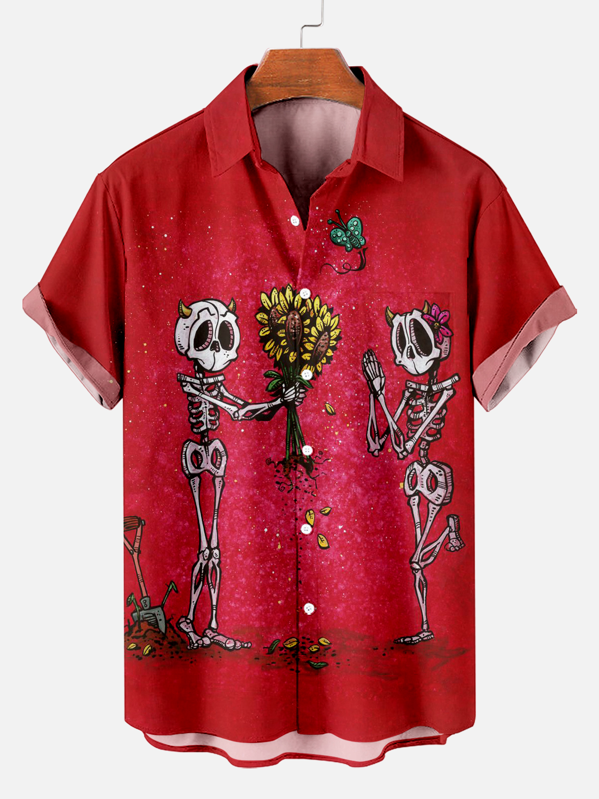 Men's Classic Day of the Dead Skull Graphic Short Sleeve Shirt