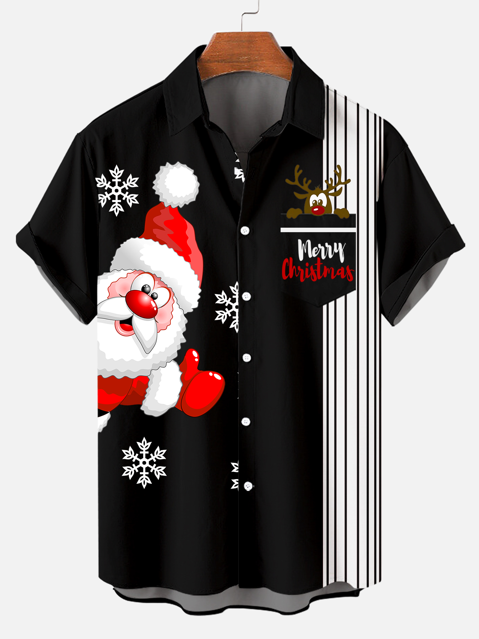Men's Christmas Fun Logo Striped Short-Sleeved Shirt 0231