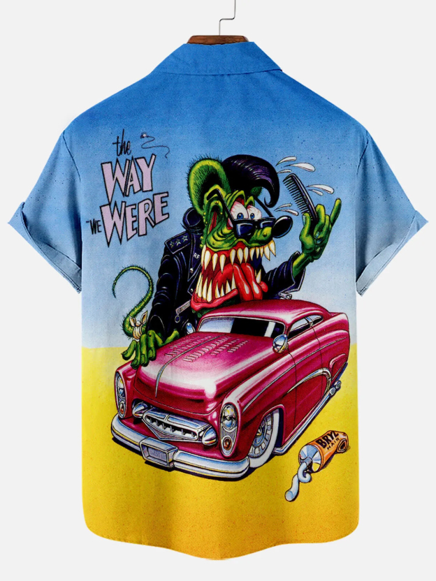 Men's Nostalgic Anime Character Retro Car Short Sleeve Shirt