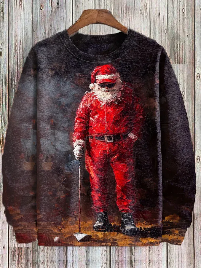 Men's Santa Claus  Oil Painting Print Casual Hoodie