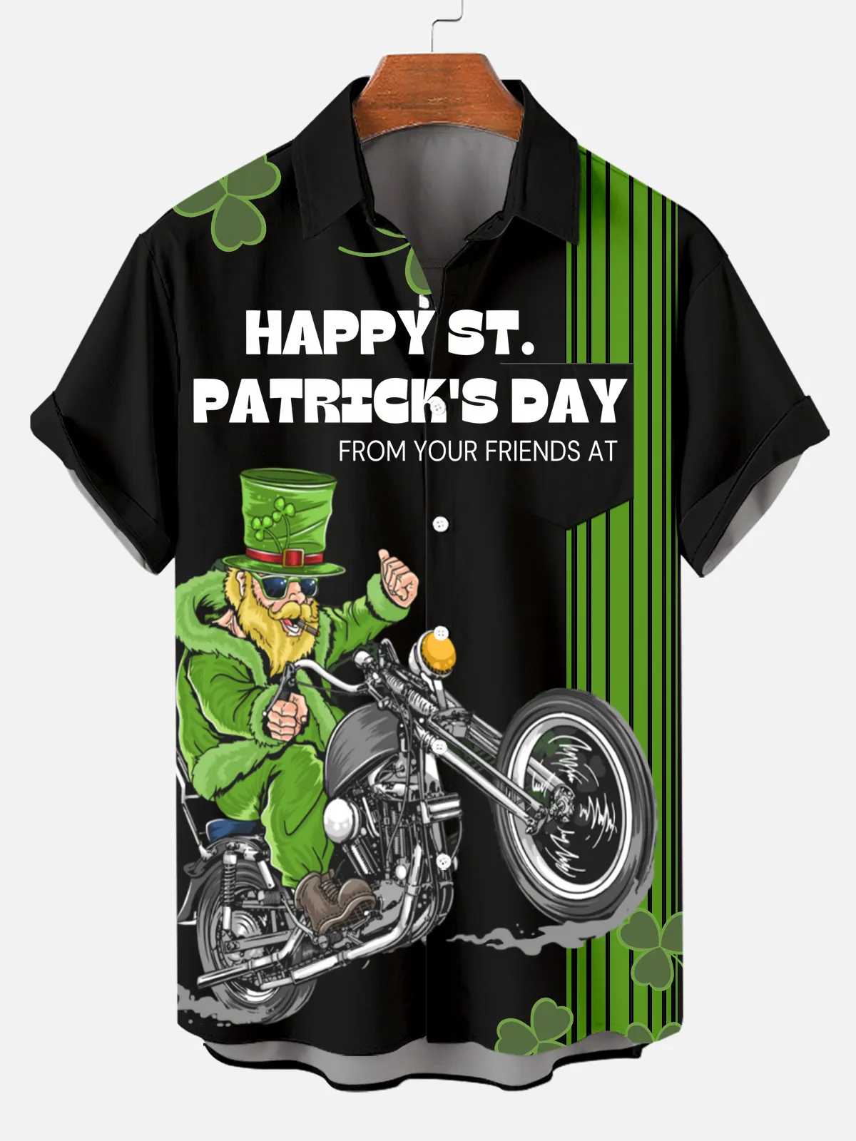 Happy St. Patrick's Day to my friend Striped Contrast Print Short Sleeve Shirt